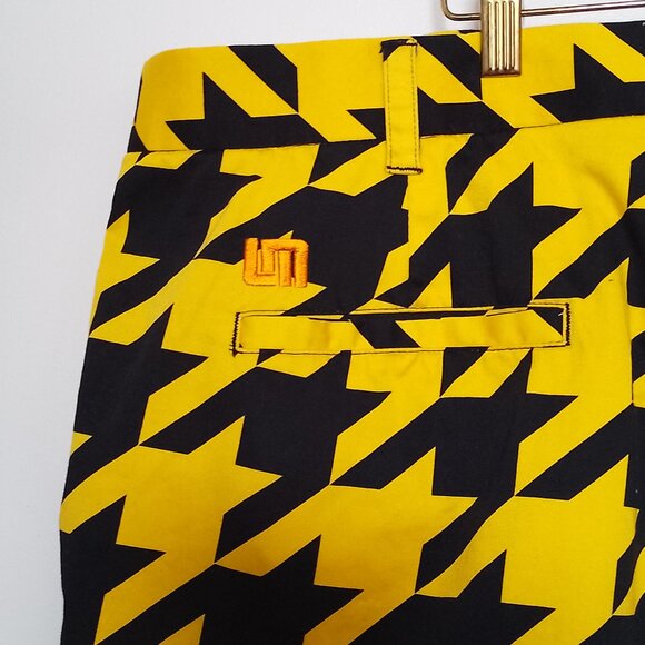 Loudmouth Mens Golf Shorts, 44 x 11, Yellow & Black Houndstooth Print - Picture 11 of 13
